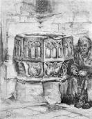 Кропильниця в костелі. Рисунок Я.Матейка