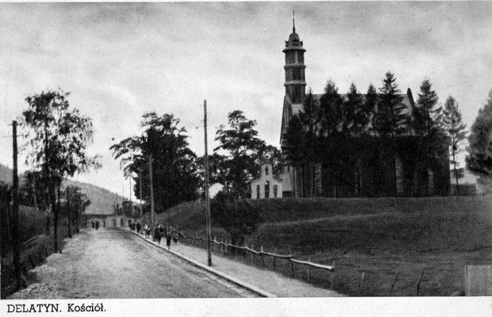 Поштівка: костел у Делятині. – Delatyn, kościół = Delatin, kostel. W Delatynie… Костел
