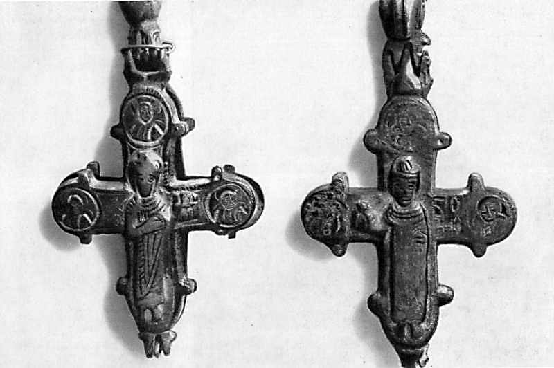 Кресты-энколпионы с изображениями мучеников Бориса и Глеба. Медь. Литье,… Енколпіони зі св.Борисом і Глібом, 12…