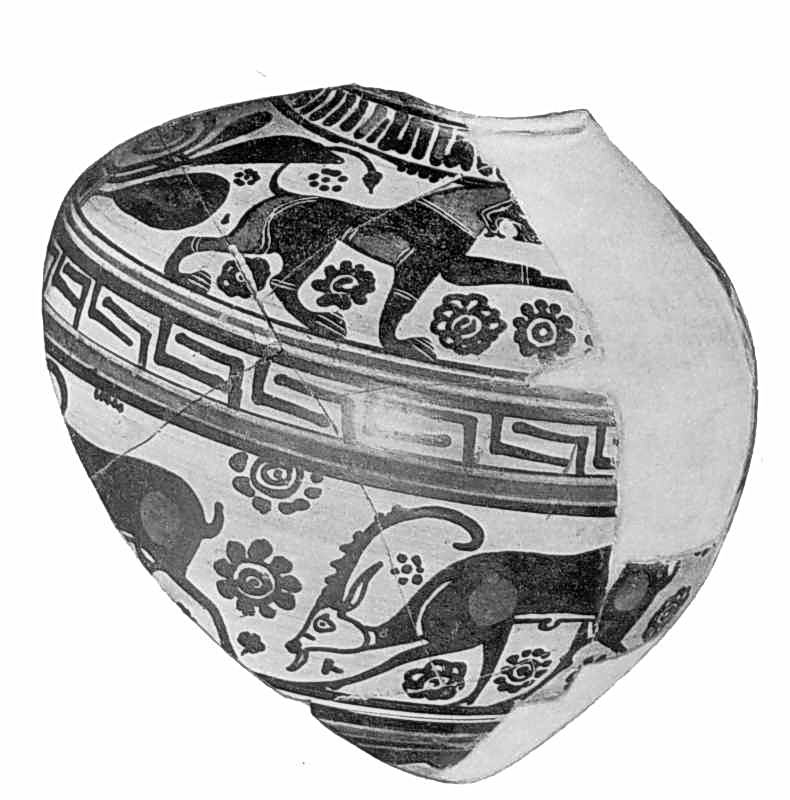 Фрагмент посудини з зображенням тварин з Березані. Родос. VI ст. до н.е.… Фрагмент посудини