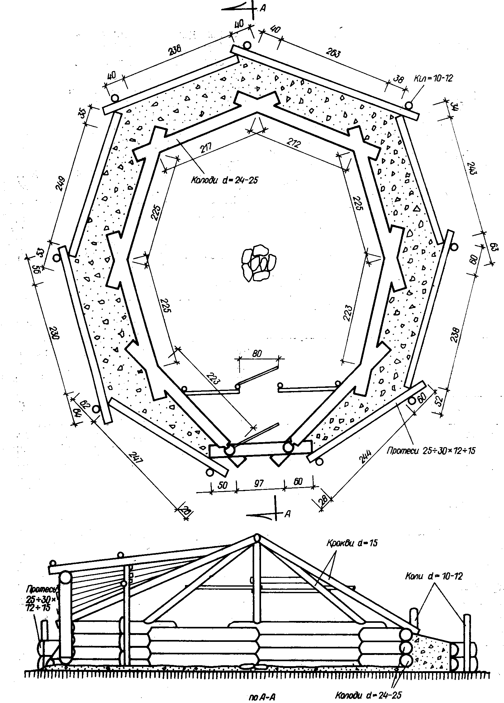 Колиба лісорубів над потоком Лазещина під горою Гропою. План і розріз. Кінець… Колиба лісорубів над потоком Лазещина…