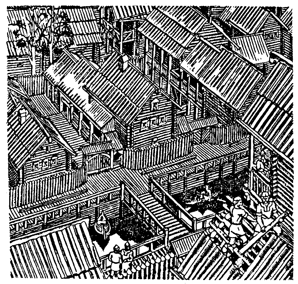 Таким уявляється характер забудови Подолу біля річки Глибочині. Дерево… Забудова Подолу