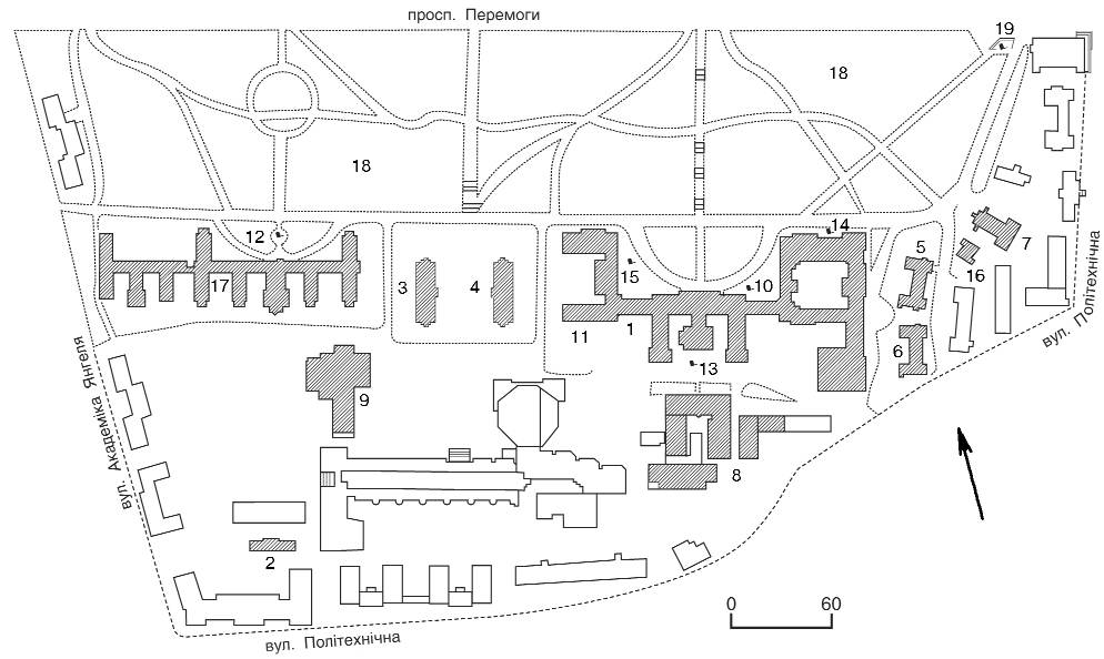 Генеральний план: 1. Головний навчальний корпус. 2. Будинок учбового… 2003 р. Звід пам’яток Києва