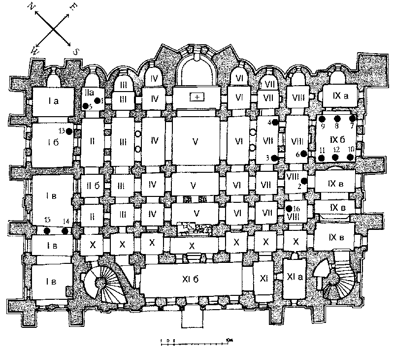 (за Н. Нікітенко). І – давня зовнішня північна галерея; І а – східна частина… Схема розташування поховань в соборі…