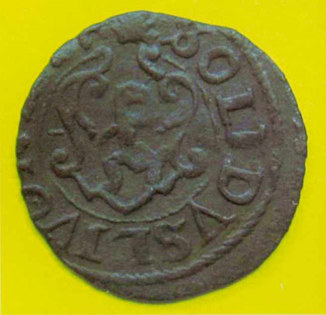 Солід Карла XI (1660 – 1697 рр.). Білон. Цареборисівська фортеця. Реверс –… Солід Карла XI. Реверс - герб Лівонії