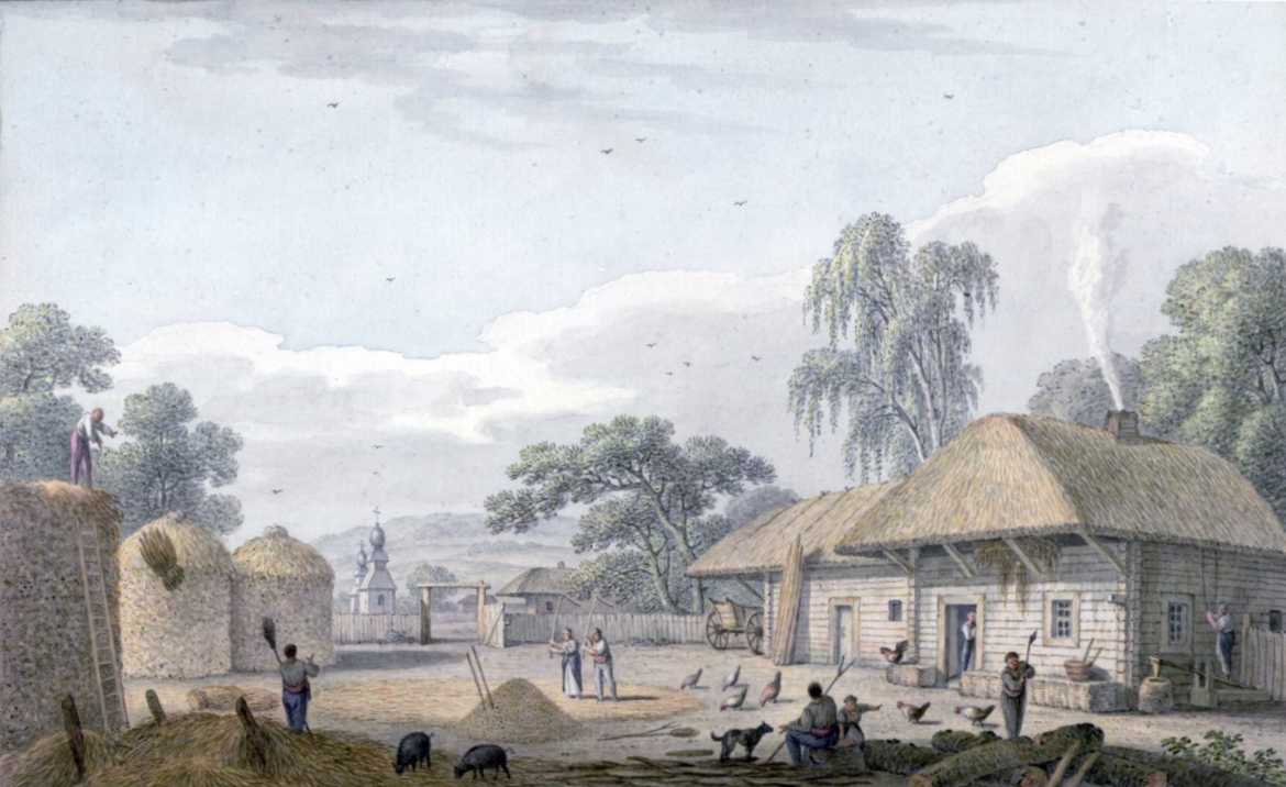 1781 р. Садиба селянина на тлі церкви