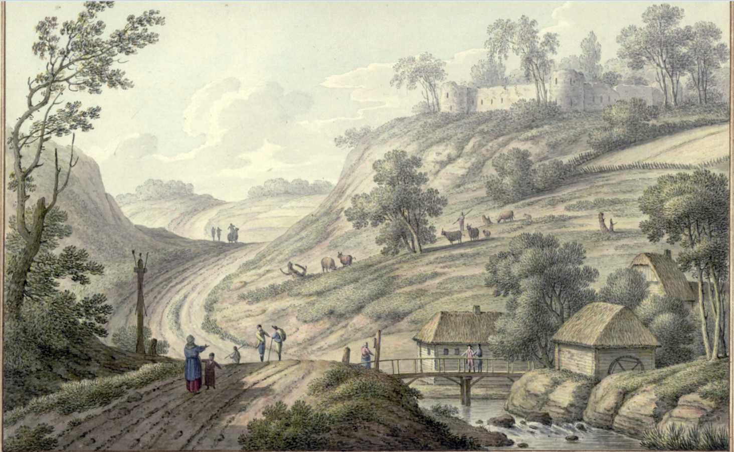 1781 р. Водяний млин на тлі замку