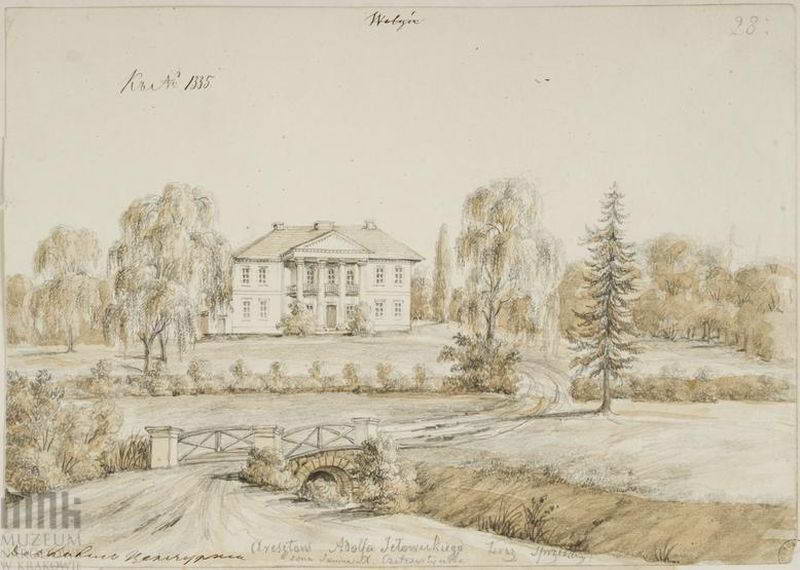 Рисунок Наполеона Орди. Pałac Jełowickich. Widok od strony drogi dojazdowej.… Палац Єловицьких