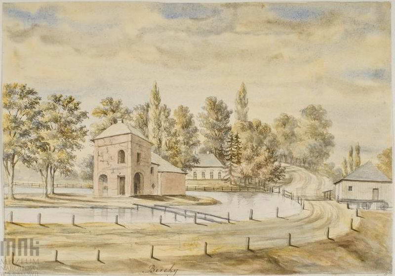 Залишки замку на острові. Рисунок Наполеона Орди. Pozostałości zamku.… Замок