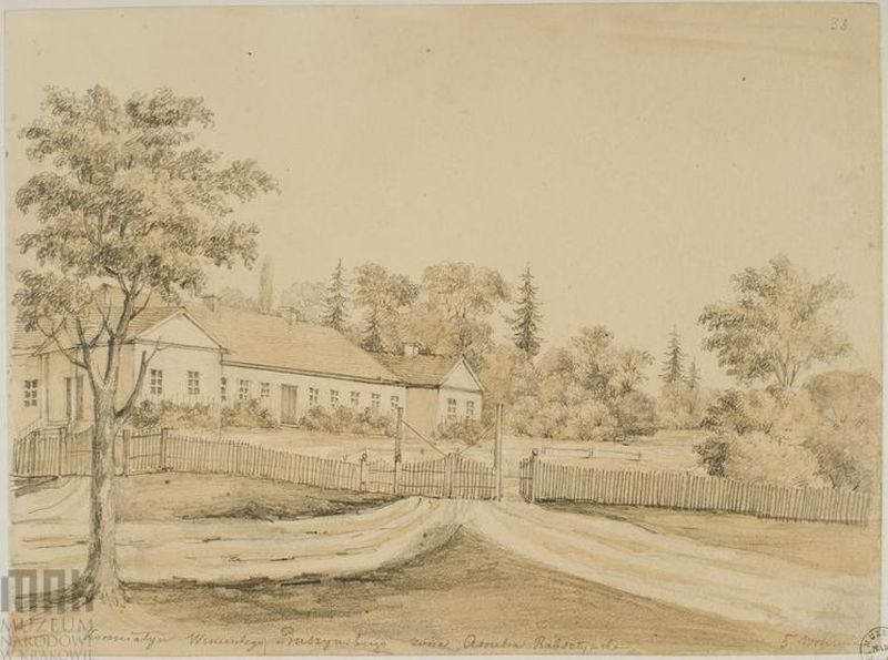 Рисунок Наполеона Орди. Dwór Pruszyńskich. Widok od strony drogi dojazdowej.… Садиба Прушинських