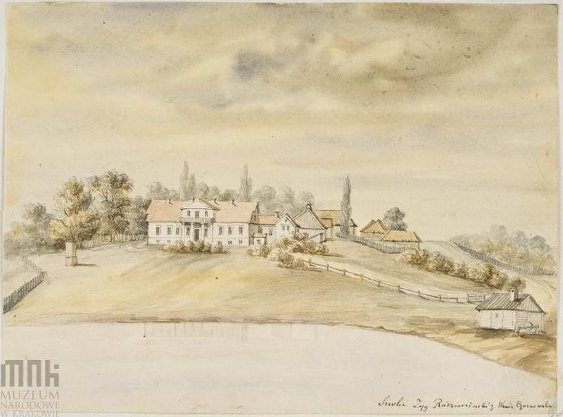 Рисунок Наполеона Орди. Dwór Radzimińskich. Widok od strony stawu. Dwór… Садиба Радзімінських
