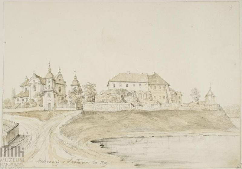 Рисунок Наполеона Орди. Kościół misjonarzy p.w. św. Józefa i pałac Sanguszków… 1872 р. Панорама Нового Заслава з…